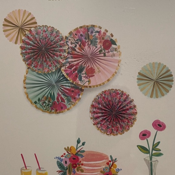 Rifle Paper Co. Other - 🌼New RIFLE PAPER CO Pink Green Gold Floral Print Set/6 Paper Fans Wall Decor